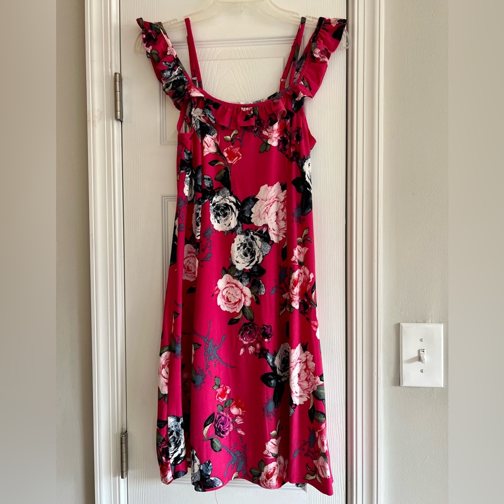 Pink Floral Spring Dress, Size L